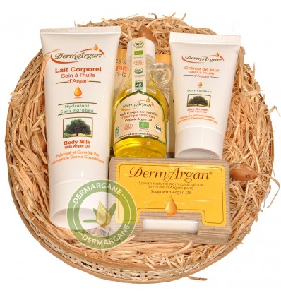 Coffret de 4 P (Crème de j + Lait + Huile d’Argan Cos 40 ml + Savon)